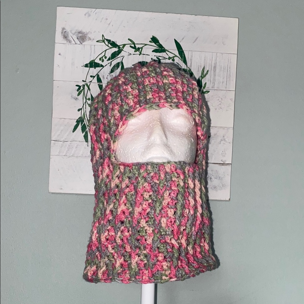 NEW! Unisex Multicolor Pink & Gray Soft Crocket  Ski Mask/Hat/Balaclava